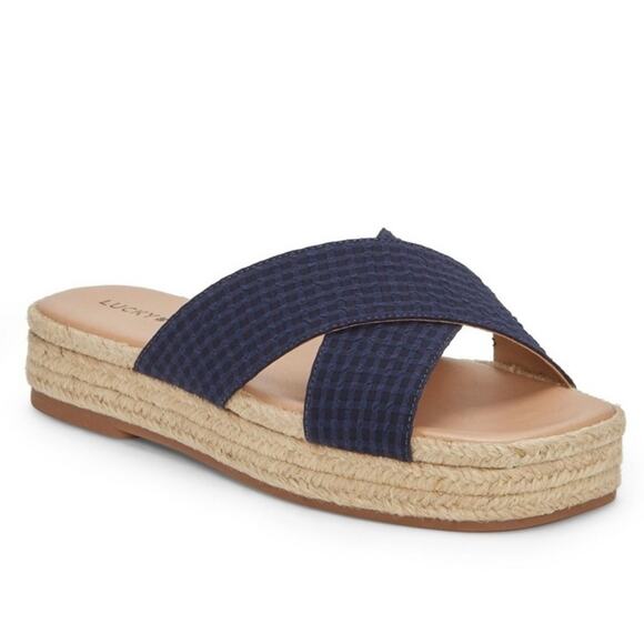 Lucky Brand Shoes - LUCKY BRAND | Gayte Navy Blue Gingham Espadrille Slide Sandals | Size Women’s 9